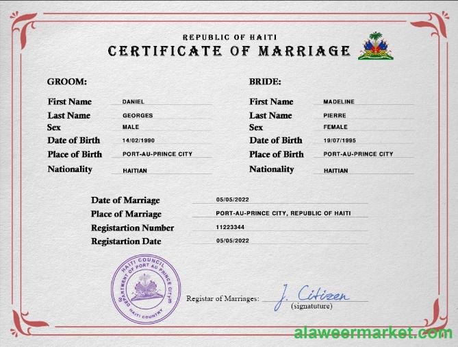 Haiti marriage certificate PSD template